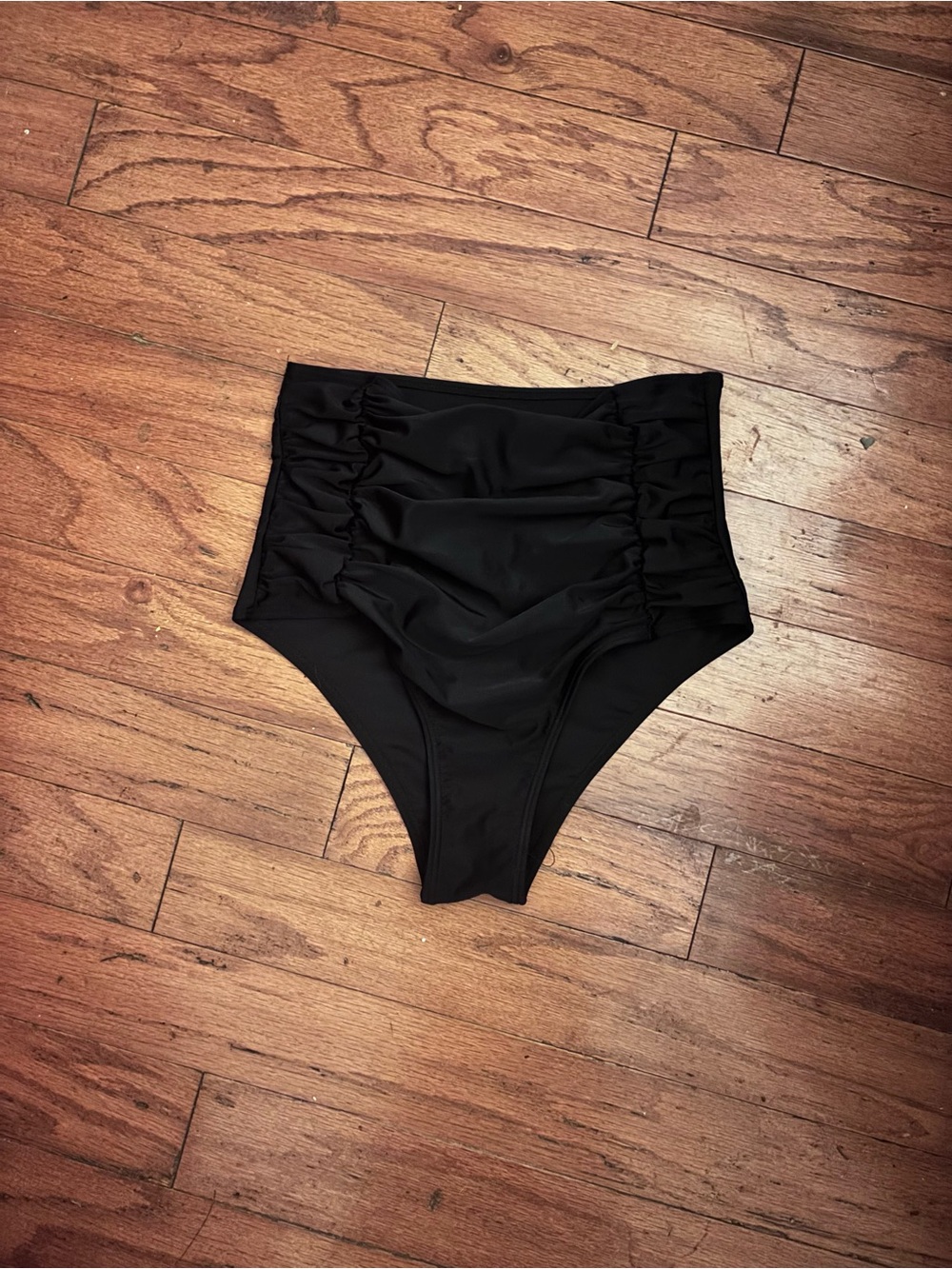 High-Waist Ruched Black Swim Bottoms - Women
